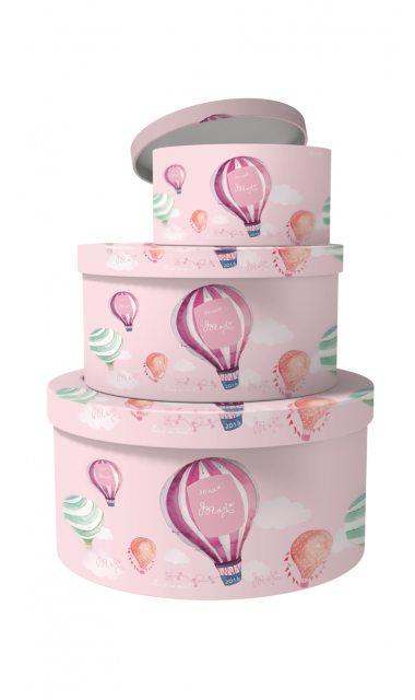 Trusou de botez cu baloane de aer cald roz pentru fete, Balonul calator 1
